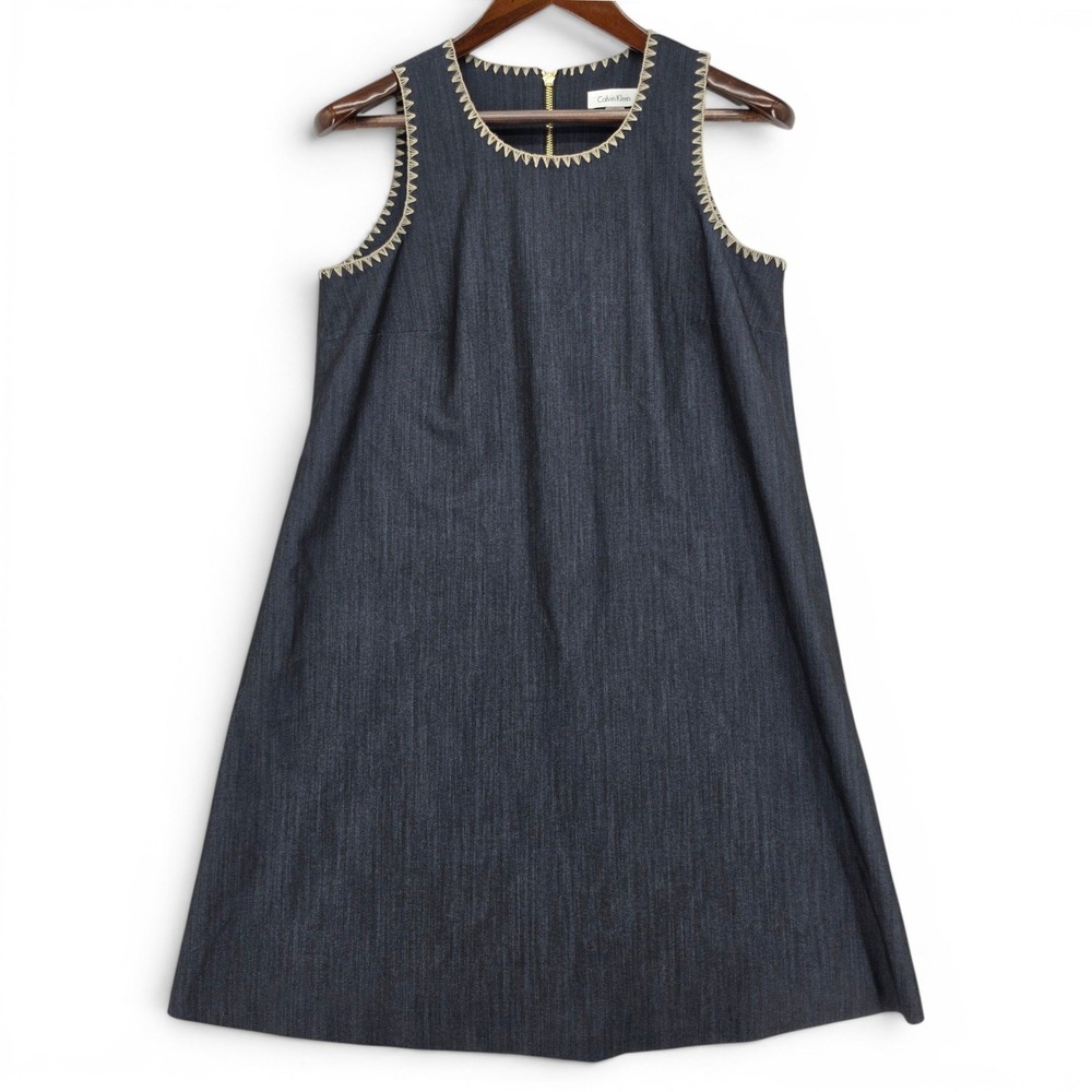 Calvin Klein Dark Denim Shift Dress‎ Size 8 Sleeveless Office Quiet Luxury EUC